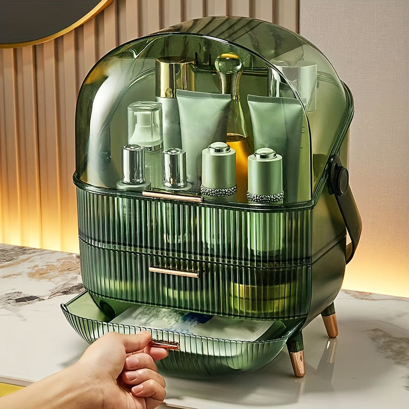 1pc Large Capacity Makeup Storage Box, Clear Dustproof Desktop Cosmetics Storage Box With Cover & Drawer, Multi-functional Storage Organizer, Carrying Cases, Makeup Organizer