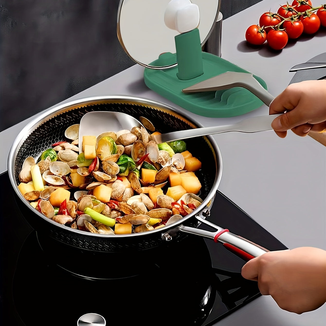 1pc Pot Lid Rack, Christmas Gift Foldable Spatula/Scoop Rack, Cutlery Organizer, Shelf Spoon Pad, Spatula Rack, Kitchen Organizer, Kitchen Supplies, Kitchen Tools, Kitchen Storage Accessories