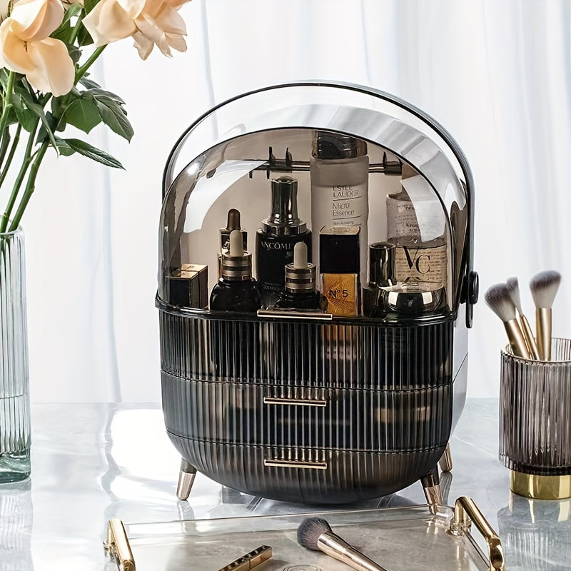 1pc Large Capacity Makeup Storage Box, Clear Dustproof Desktop Cosmetics Storage Box With Cover & Drawer, Multi-functional Storage Organizer, Carrying Cases, Makeup Organizer