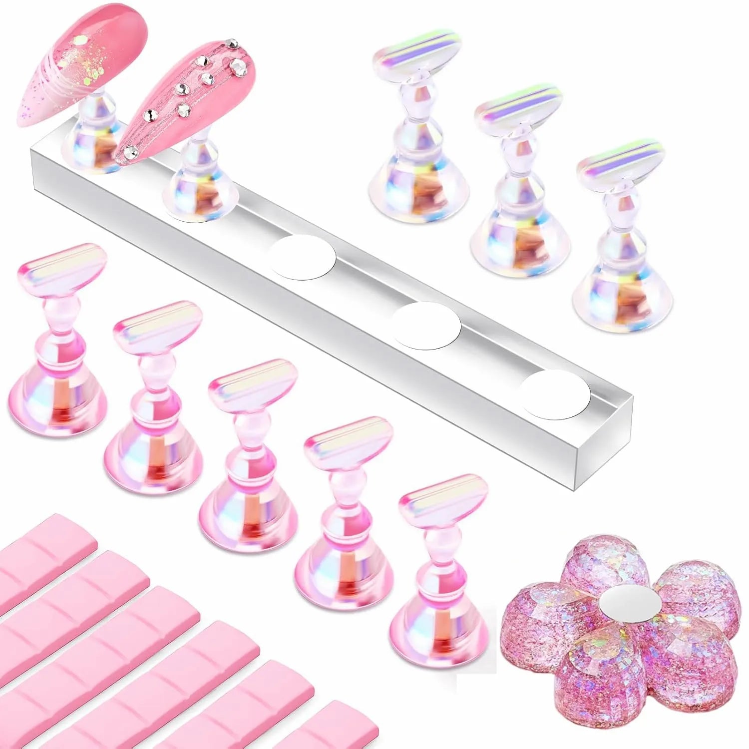 Nail Stand for Press Ons, Nail Holder for Painting Nails, Upgraded Solid Acrylic Magnetic Fake Nail Stands Tips Manicure Supplie