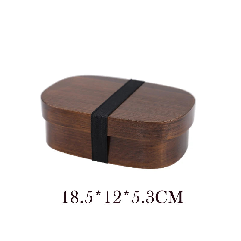Wooden Lunch Box Picnic Japanese Bento Box for School Kids Dinnerware Set with Bag&spoon Fork Chopsticks Round Square Lunch Box