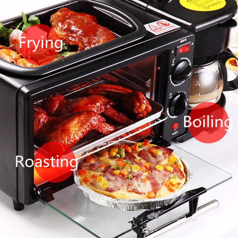 Kitchen 3 In 1 Breakfast Making Machine Drip Coffee Maker Household Bread Pizza Frying Pan Toaster Electric Oven