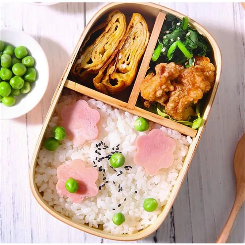 Wooden Lunch Box Picnic Japanese Bento Box for School Kids Dinnerware Set with Bag&spoon Fork Chopsticks Round Square Lunch Box