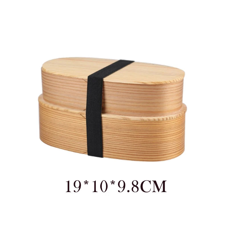 Wooden Lunch Box Picnic Japanese Bento Box for School Kids Dinnerware Set with Bag&spoon Fork Chopsticks Round Square Lunch Box