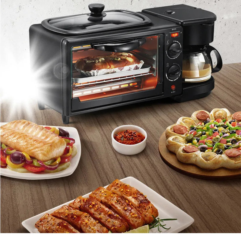 Kitchen 3 In 1 Breakfast Making Machine Drip Coffee Maker Household Bread Pizza Frying Pan Toaster Electric Oven