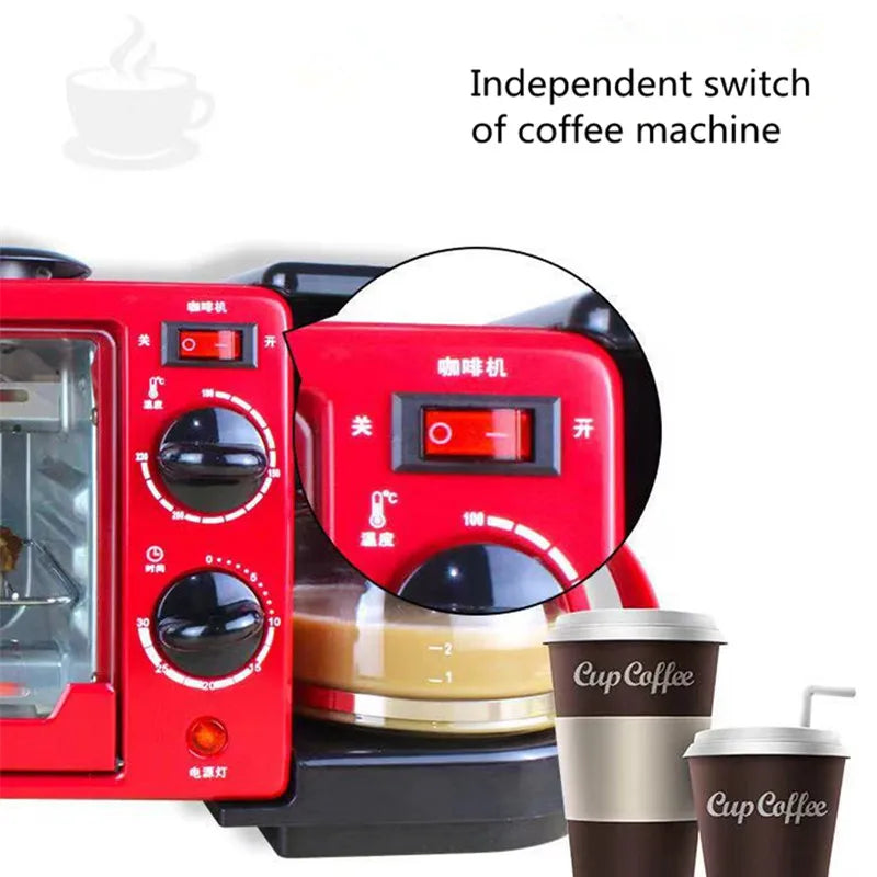 Kitchen 3 In 1 Breakfast Making Machine Drip Coffee Maker Household Bread Pizza Frying Pan Toaster Electric Oven