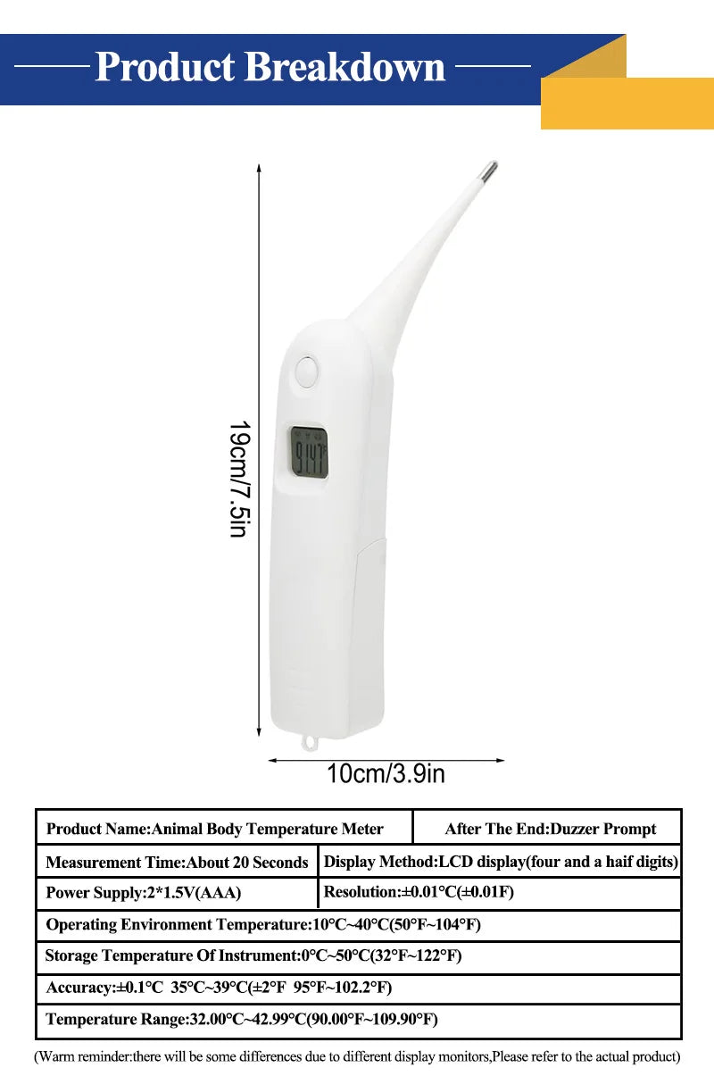 Animal Thermometer Anal Test Fast For Pig Horses Cattle Sheep Pet Rabbit Dog Cat Large Screen Portable Farming Supplies