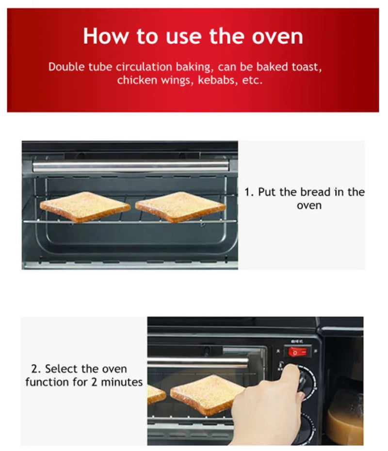 Kitchen 3 In 1 Breakfast Making Machine Drip Coffee Maker Household Bread Pizza Frying Pan Toaster Electric Oven