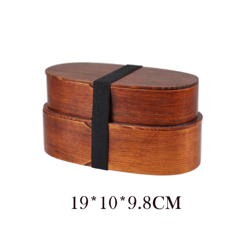 Wooden Lunch Box Picnic Japanese Bento Box for School Kids Dinnerware Set with Bag&spoon Fork Chopsticks Round Square Lunch Box