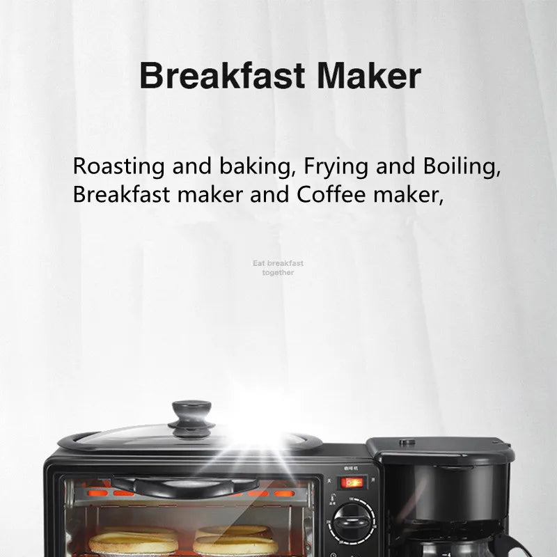 Kitchen 3 In 1 Breakfast Making Machine Drip Coffee Maker Household Bread Pizza Frying Pan Toaster Electric Oven