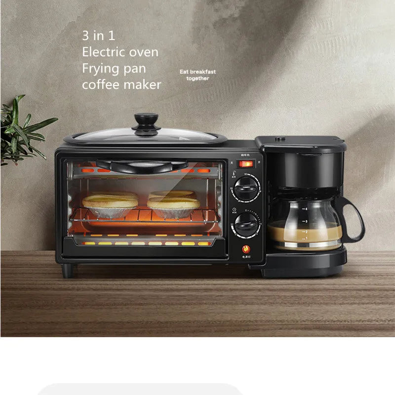 Kitchen 3 In 1 Breakfast Making Machine Drip Coffee Maker Household Bread Pizza Frying Pan Toaster Electric Oven