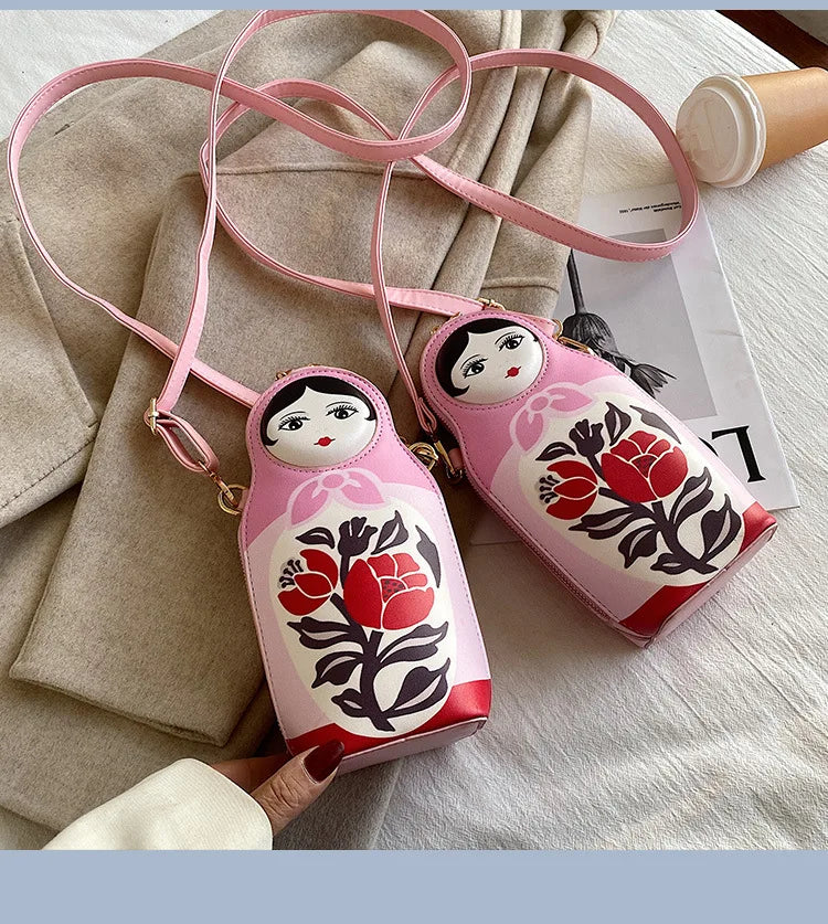 Creative Matryoshka Print Bag Women Crossbody Bags Women New Fashion PU Leather Bag Phone&Purses Bag Shoulder Bag Bolsas