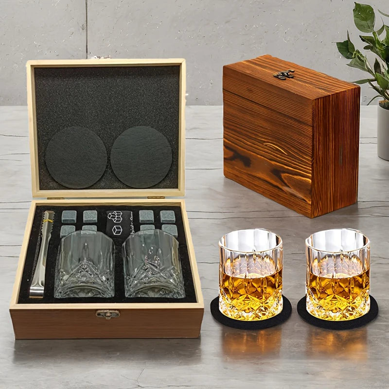 Whiskey Stones Gift Set,8 Whiskey Stones,2 Glasses,Ice Tongs,Reusable Whiskey Stones,Men's Gift Father's Day Gift,Bar Party Kit