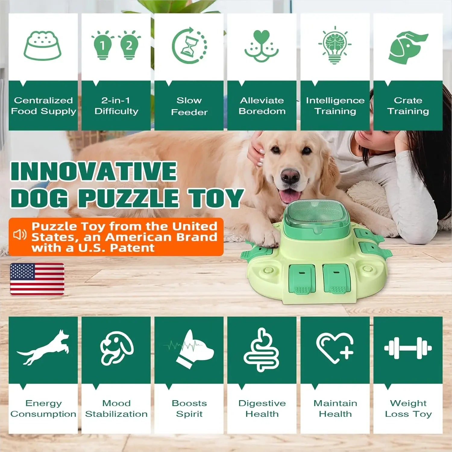 Dog educational toys, suitable for small/large dogs, slow feeder with button, 2 in 1, eliminates boredom, hidden food dog bowl