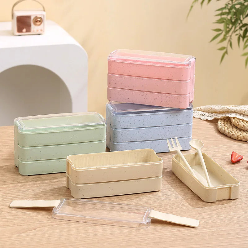 Three Layer Bento Box with Detachable Spoon and Fork, Suitable for Workers and Students, Lunch Box for The Back of School Season