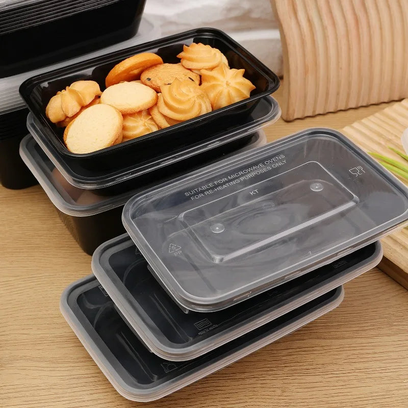 20-10Pcs Disposable Bento Box Kitchen Fridge Storage Box with Lids Black Food Containers Leakproof Lunch Box for Salad Sandwich