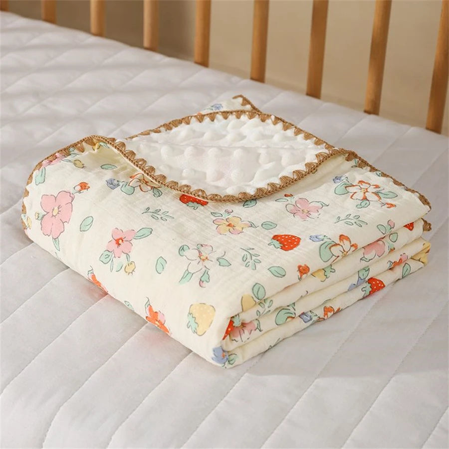 Baby Blanket Unisex Boys Girls Super Soft Crib Blanket Double Dot Lined Bed Blanket Newborn Toddler Stroller Crib Blanket