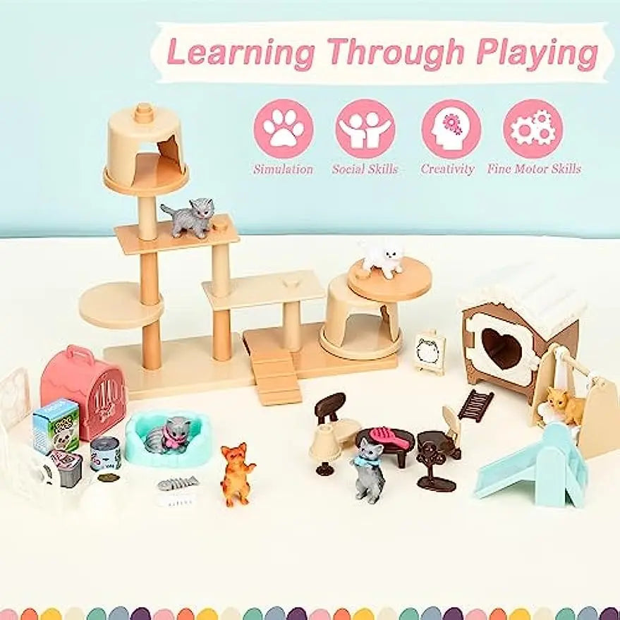 Children's Cat Toys Pretend Toys Cat Character Toy Set Children's Toys Interactive Cat Role Playing Realistic Cat Care Center