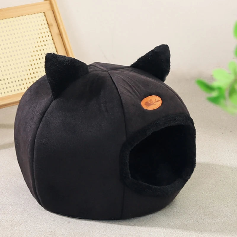 Cat Head Shape Cute And Comfortable Warm Cat House Safe Sleep Cave Non-Slip Semi-Closed Design Four Seasons Universal Cat Nest