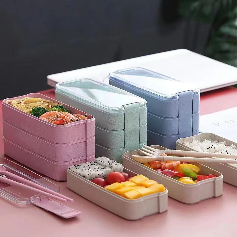 Three Layer Bento Box with Detachable Spoon and Fork, Suitable for Workers and Students, Lunch Box for The Back of School Season