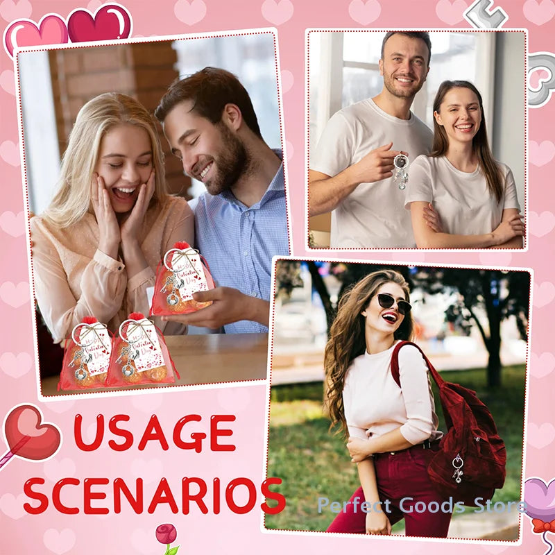 18 Sets Valentine's Day Gifts Includes Heart Shaped Keychain With Label Tags Organza Bags For Students Classroom Exchange Gifts