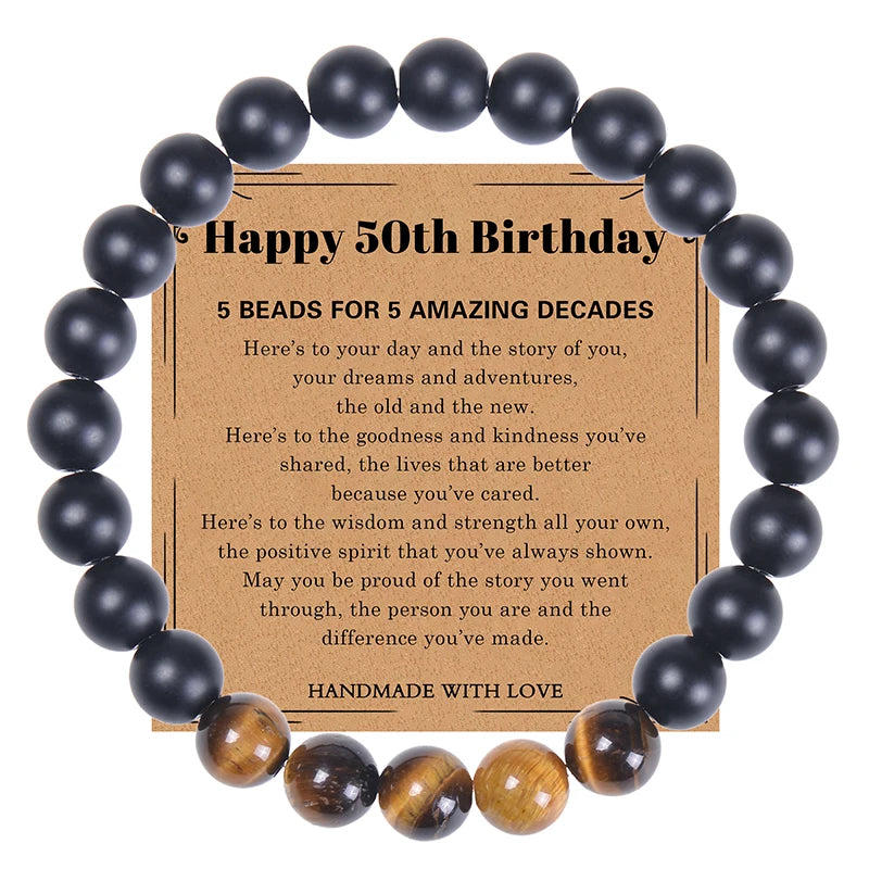 30/40/50/60/70/80 Years Old Birthday Gifts for Men Bead Bracelets for Women Natural Stone Bracelets Handmade Stone Card Bracelet