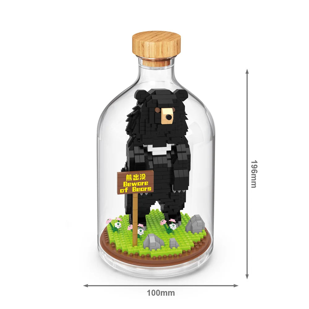 Idea Animal In A Bottle Micro Diamond Block Tiger Lion Koala Alpaca Bear Construction Bricks Model Educational Toys Nanobricks