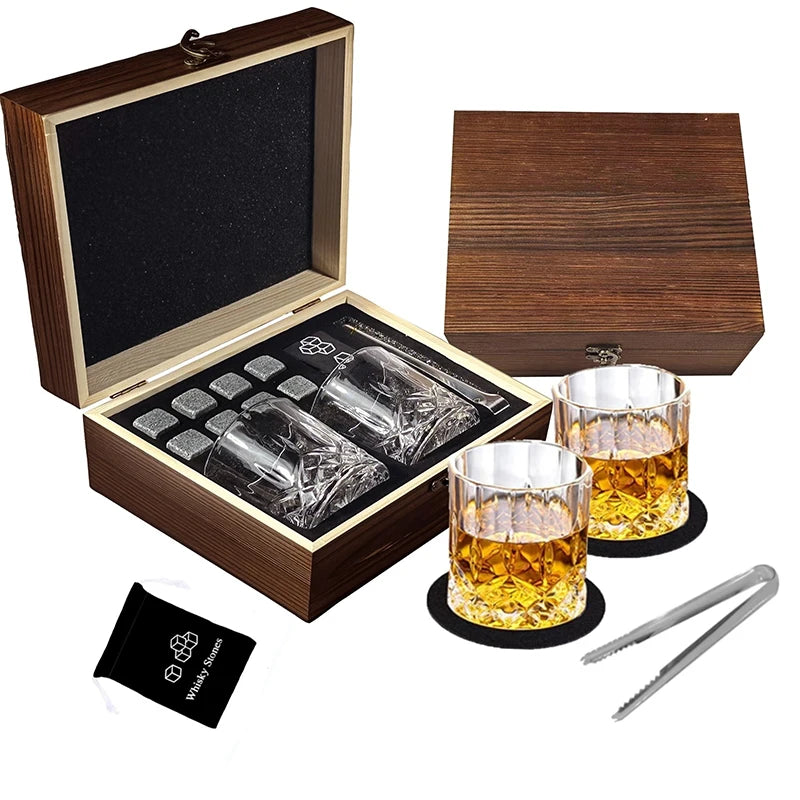Whiskey Stones Gift Set,8 Whiskey Stones,2 Glasses,Ice Tongs,Reusable Whiskey Stones,Men's Gift Father's Day Gift,Bar Party Kit