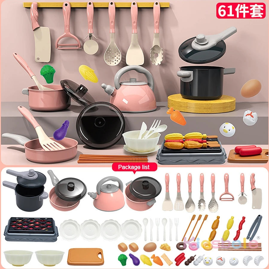 Large Kids Play Kitchen Set – Pretend Cooking Toys with Pots, Utensils, Stove & Food Accessories for Role Play