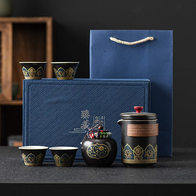 Outdoors Tea Ceremony Set Portable 1 Pot of 4 Cups Travel Gift Box Tool Luxury Chinese Porcelain Sets Full British Cup European