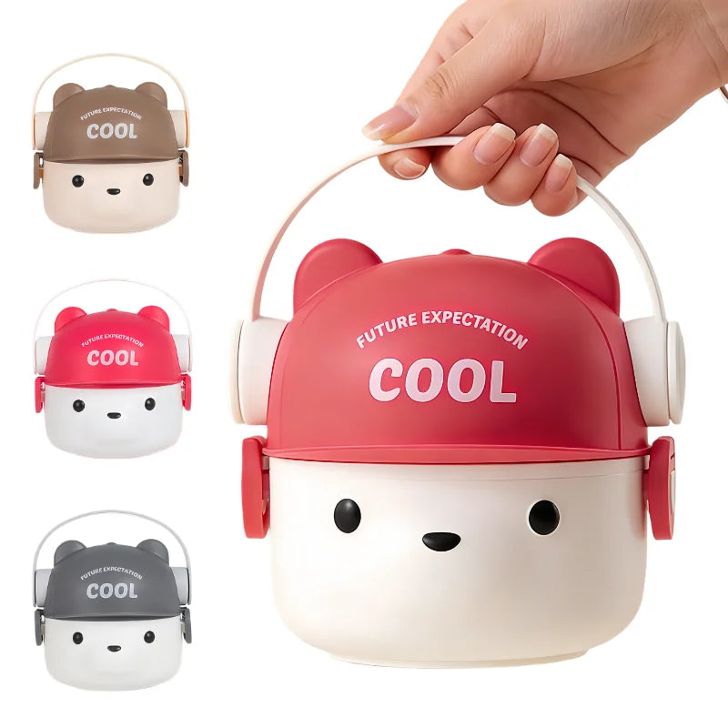 1000ml Cartoon Kids Bento Box For School Camping Students Cute Bear Lunch Box For Children Sandwich Fruit Food Storage Container