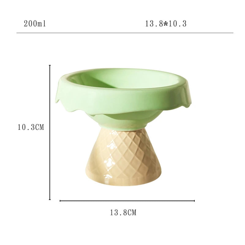 Ceramic cat bowl, pet bowl, ice cream bowl, high-legged, slanted neck protection, anti-knockover cat food bowl, drinking water