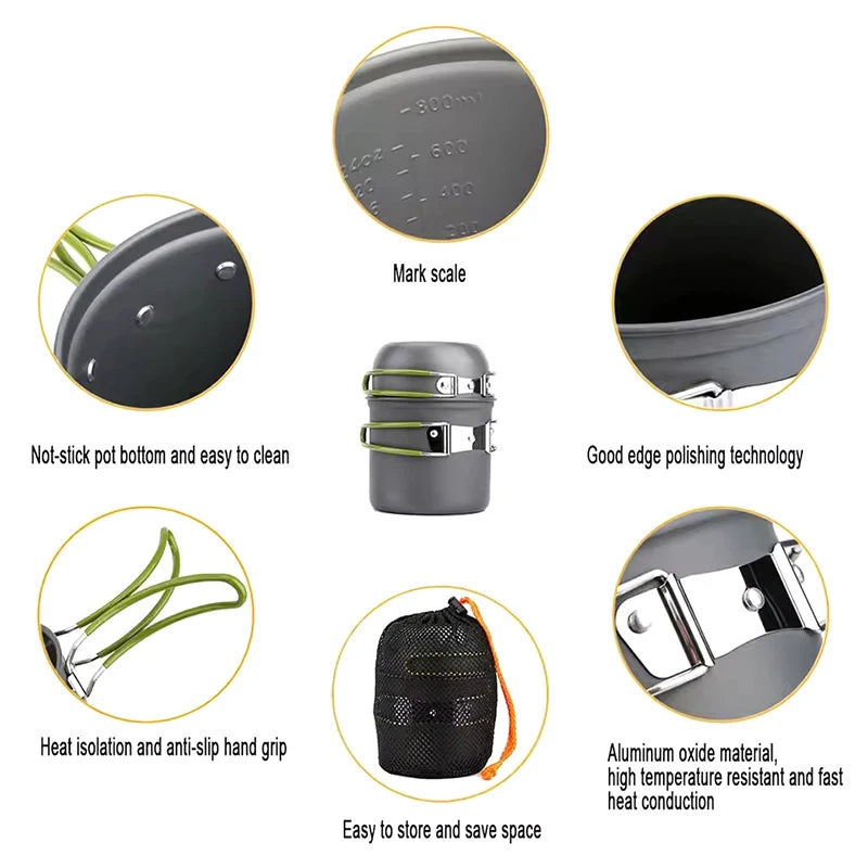Camping Pots Cookware Set Portable Outdoor Cooking Tableware For Hiking Trekking Picnic Fishing Mountaineering
