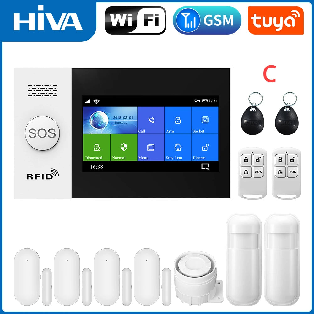 WiFi Home Alarm System GSM Tuya Smart Home Security Alarm Kit with Siren PIR Motion Sensor Remote Controls Window Door Sensor