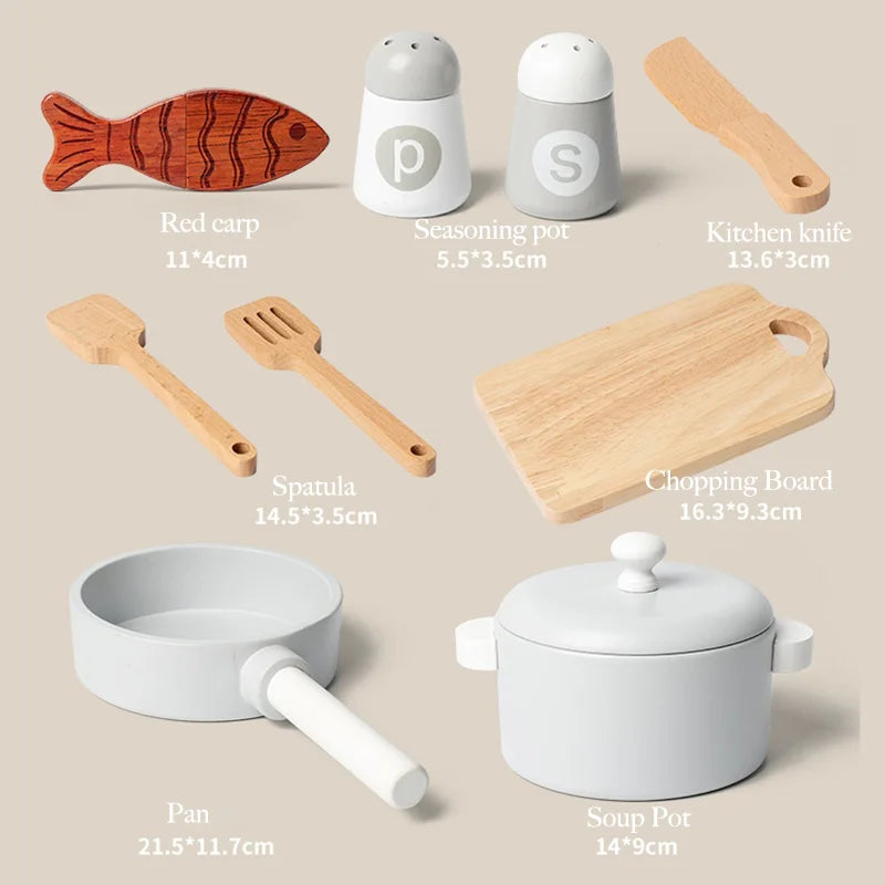 Children's simulation kitchen toys, early education educational toys, wooden simulation pots and pans, food, role-play chef
