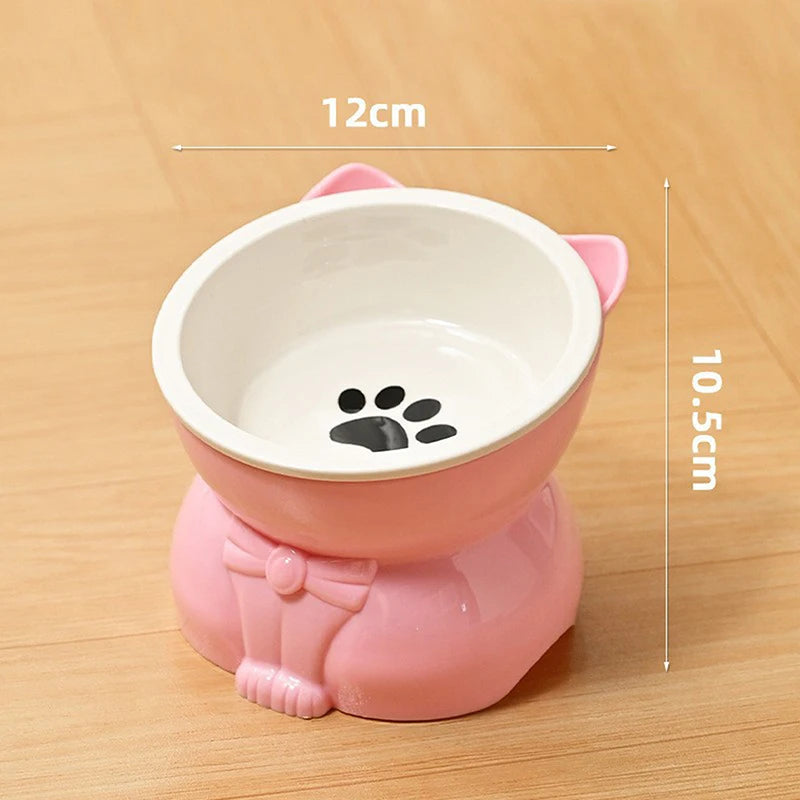 ♥Cat Dog Food Water Bowl-Raised Pet Feeder with Non-Slip Base & Paw Print Design,Neck Protection Bowl for Small Medium Pets