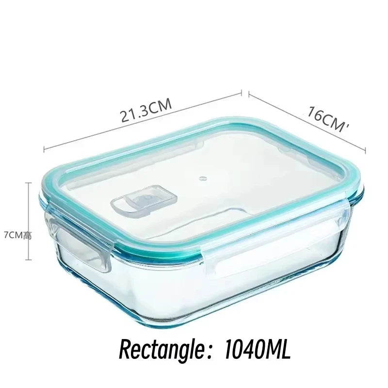 Glass Bento Lunch Box，Kitchen Organizers Food Taper Storage Side Dish Meal Prep Airtight Containers Food Preservation Box Tuppe