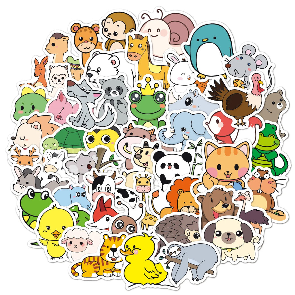 50 cartoon animal stickers, suitable for bedrooms, stationery, scrapbooks, laptops, refrigerators, suitcases, and mobile phones