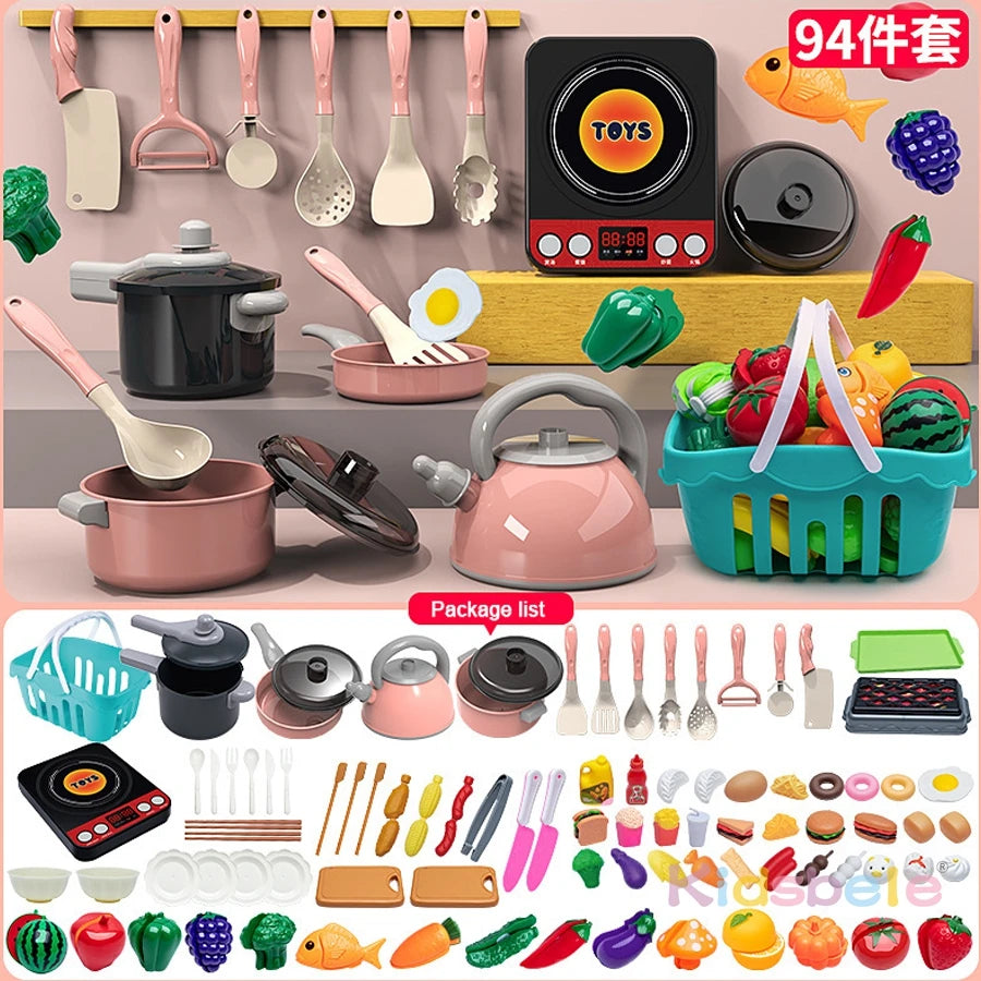 Large Kids Play Kitchen Set – Pretend Cooking Toys with Pots, Utensils, Stove & Food Accessories for Role Play