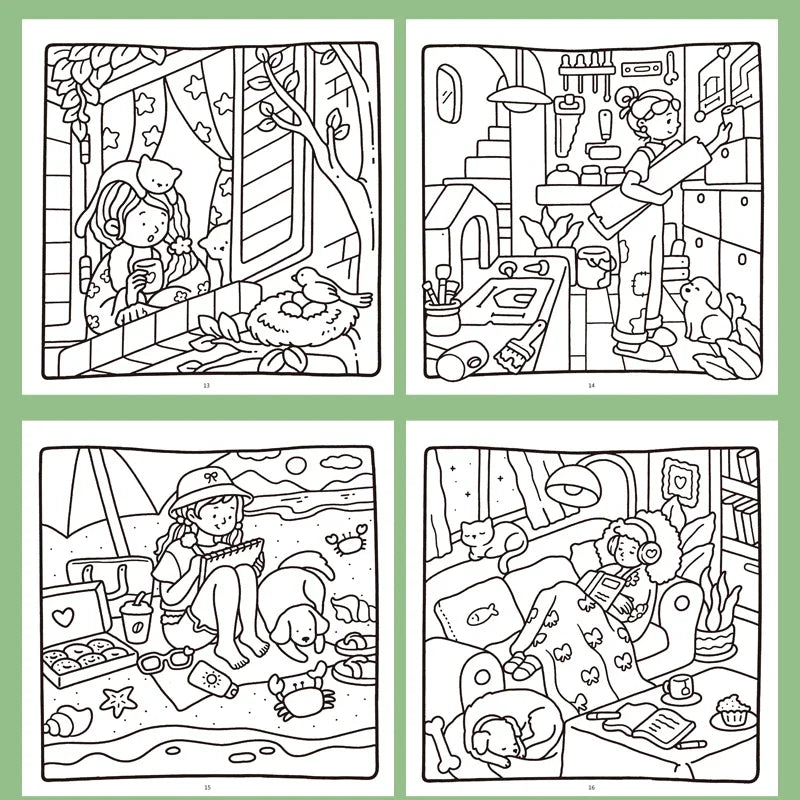 1 Book, 24-page Fun Coloring Book, Animal World, Girl's Time, Ocean Animal Theme, Children and Adult Drawing Picture Book