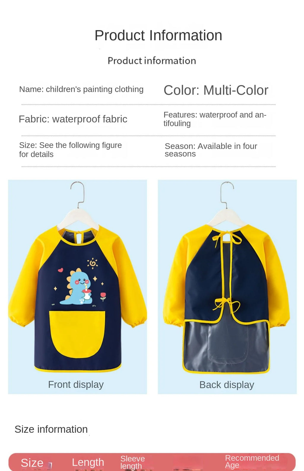 Baby Bib Painting Bib Waterproof Girl Painting Protective Clothing Boy Kitchen Kindergarten Eating Baby Gown