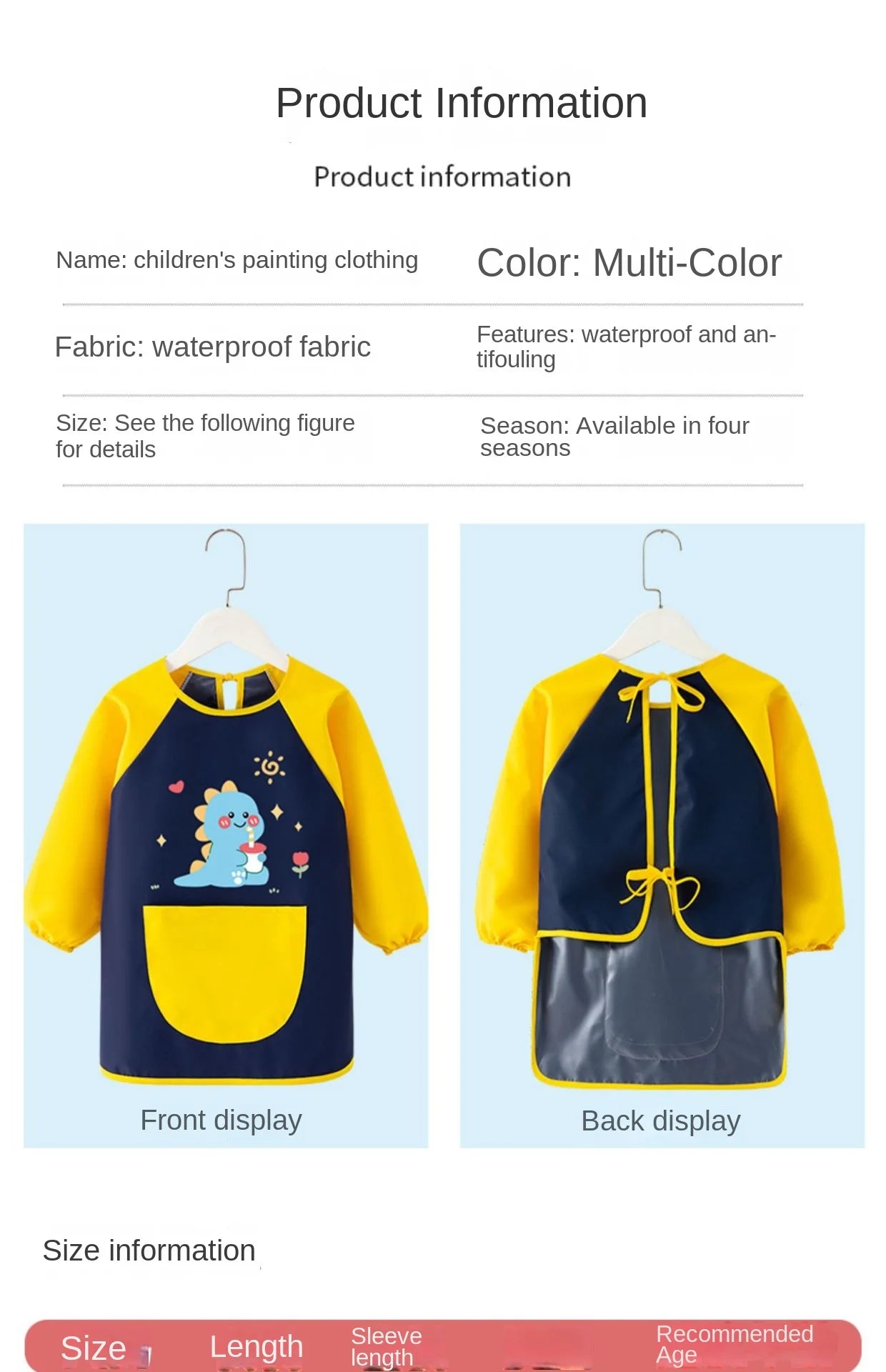 Baby Bib Painting Bib Waterproof Girl Painting Protective Clothing Boy Kitchen Kindergarten Eating Baby Gown