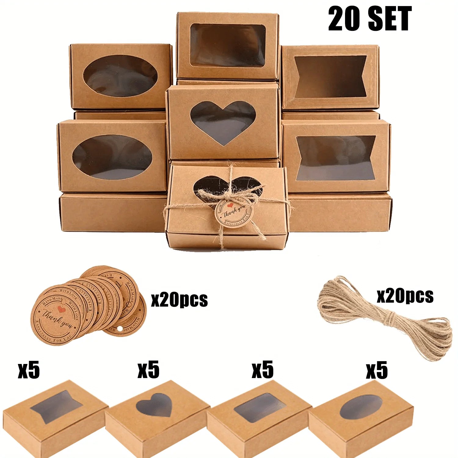 20set Soap Boxes with Thank You Gift Tags for Homemade Soap,Small Kraft Soap Box with 20pcs Gift Tag and 20pcs Jute Rope