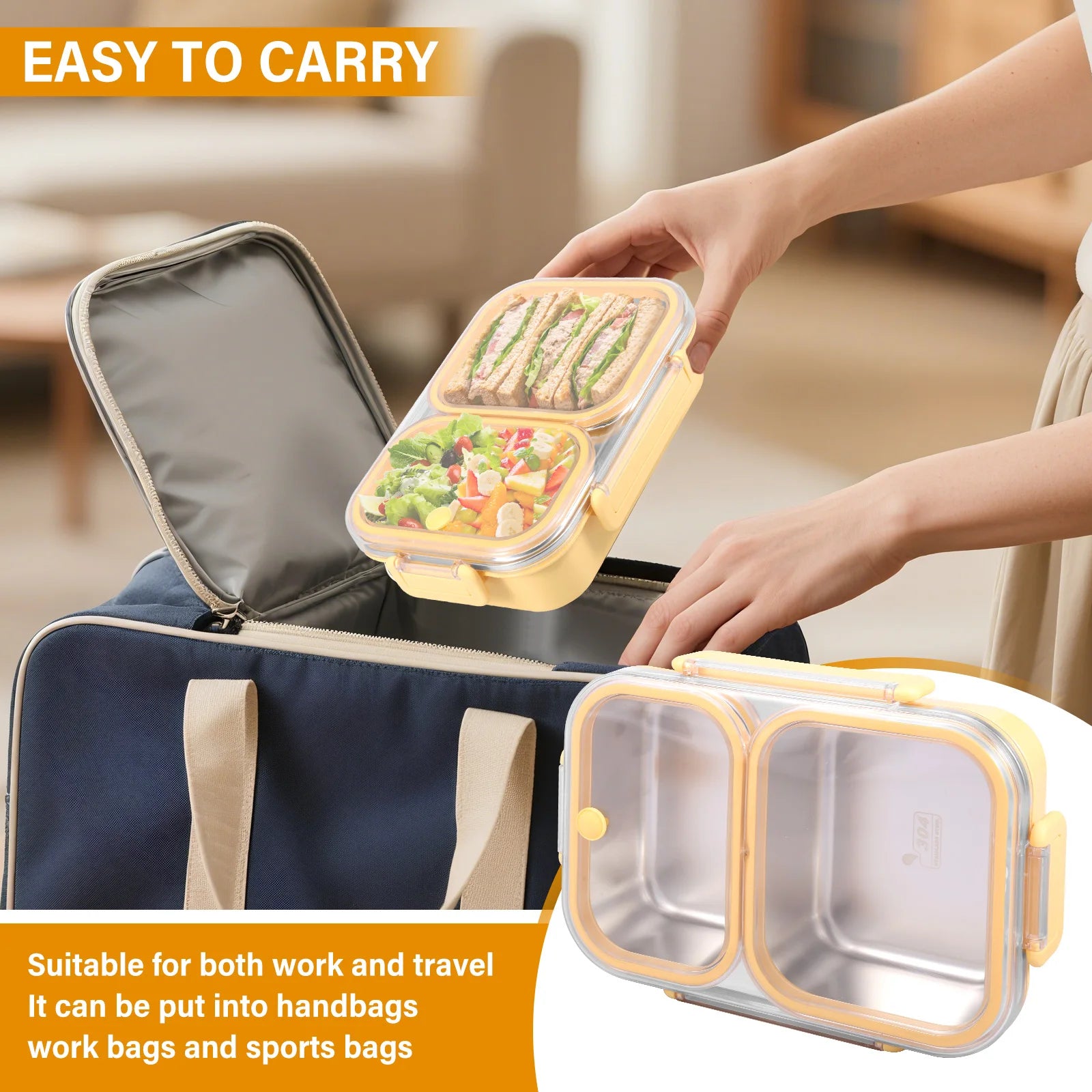 Bento Lunch Box Metal Food Box Kid Student High Capacity Microwae Food Storage Containers Portable Leakproof Office School Camp