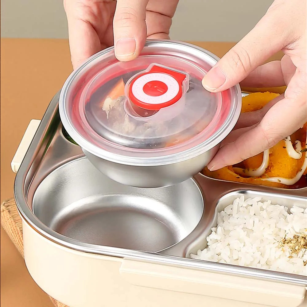304 stainless steel bento box, four compartment dining box with soup bowl, chopsticks and spoon, suitable for office workers