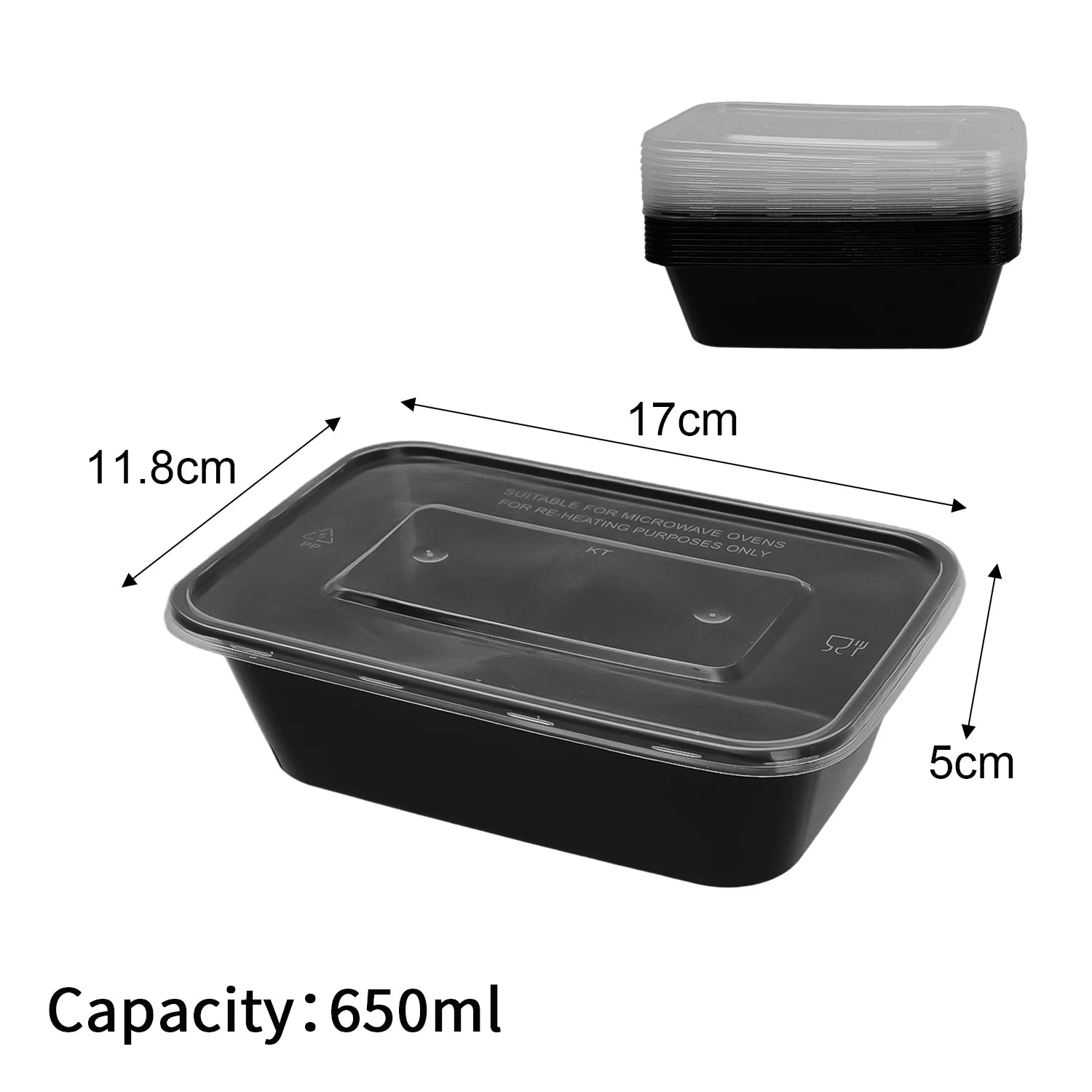 20-10Pcs Disposable Bento Box Kitchen Fridge Storage Box with Lids Black Food Containers Leakproof Lunch Box for Salad Sandwich