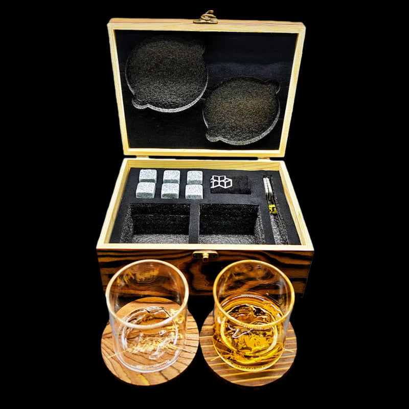 Whiskey Stones Gift Set,2 Glasses,6 Whiskey Stones,Ice Tongs,Reusable Whiskey Glasses,Men's Gift Father's Day Gift,Bar Party Kit