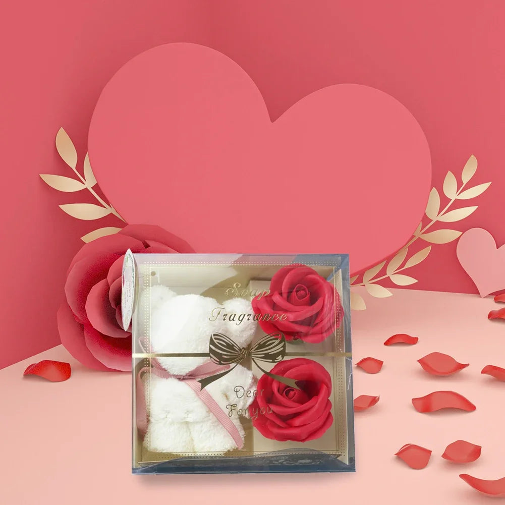1 Set Soap Rose Flowers Bear Gift Box Xmas Birthday Valentine Wedding Gifts for Girlfriend Women Wife Mother's Day Present