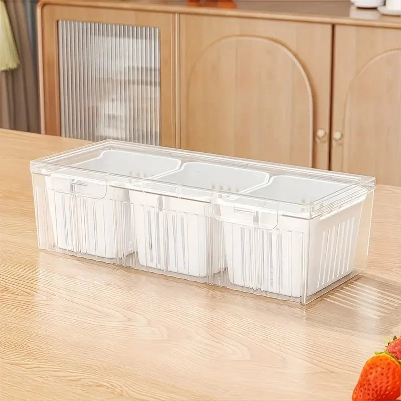 Compartment Food Storage Containers, Square Transparent Bento Box Set for Refrigerator,Salad Fruit Vegetable Condiment Organizer