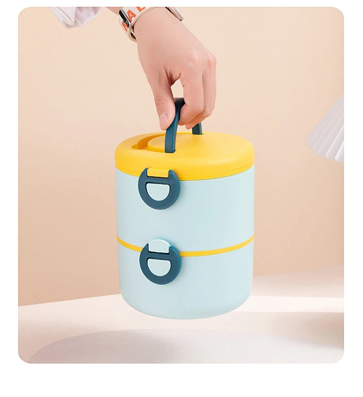 Cartoon Bento Box for Kids School Food Storage Container Microwavable Portable Picnic Basket Round Lunchbox with Handle